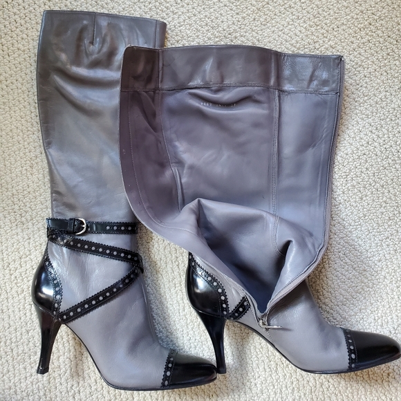 Sergio Rossi, Leather Knee high Boots, Grey - Picture 2 of 13